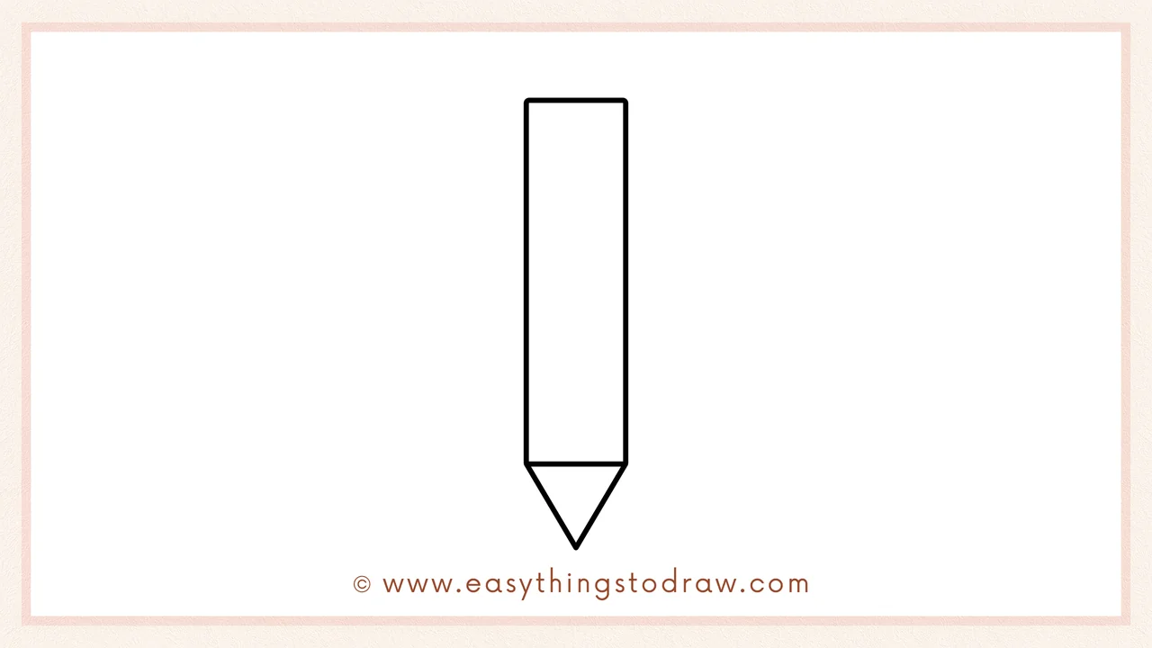 Step 4 of step-by-step colored pencil sketch – Finishing the sharp, pointy pencil tip by drawing the second angled side to form a triangle.