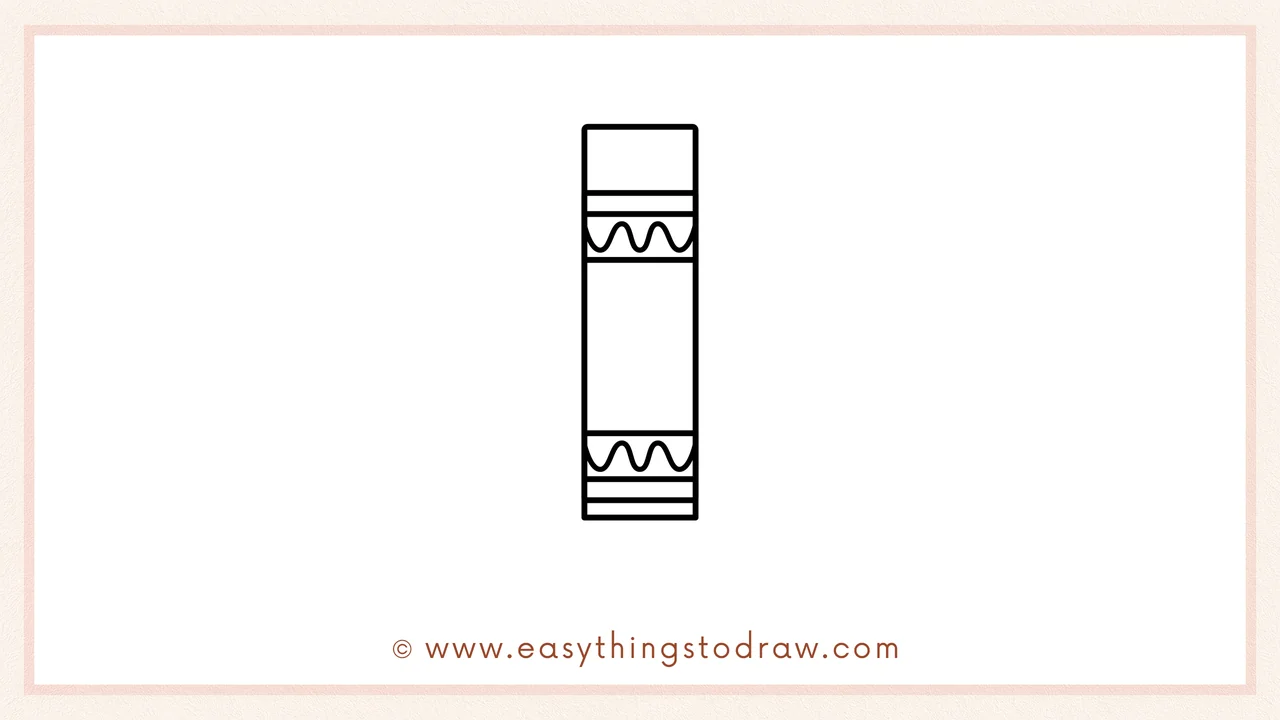 Step 4 of step-by-step crayon sketch – Illustrate wavy lines inside both label bands for the classic crayon look.