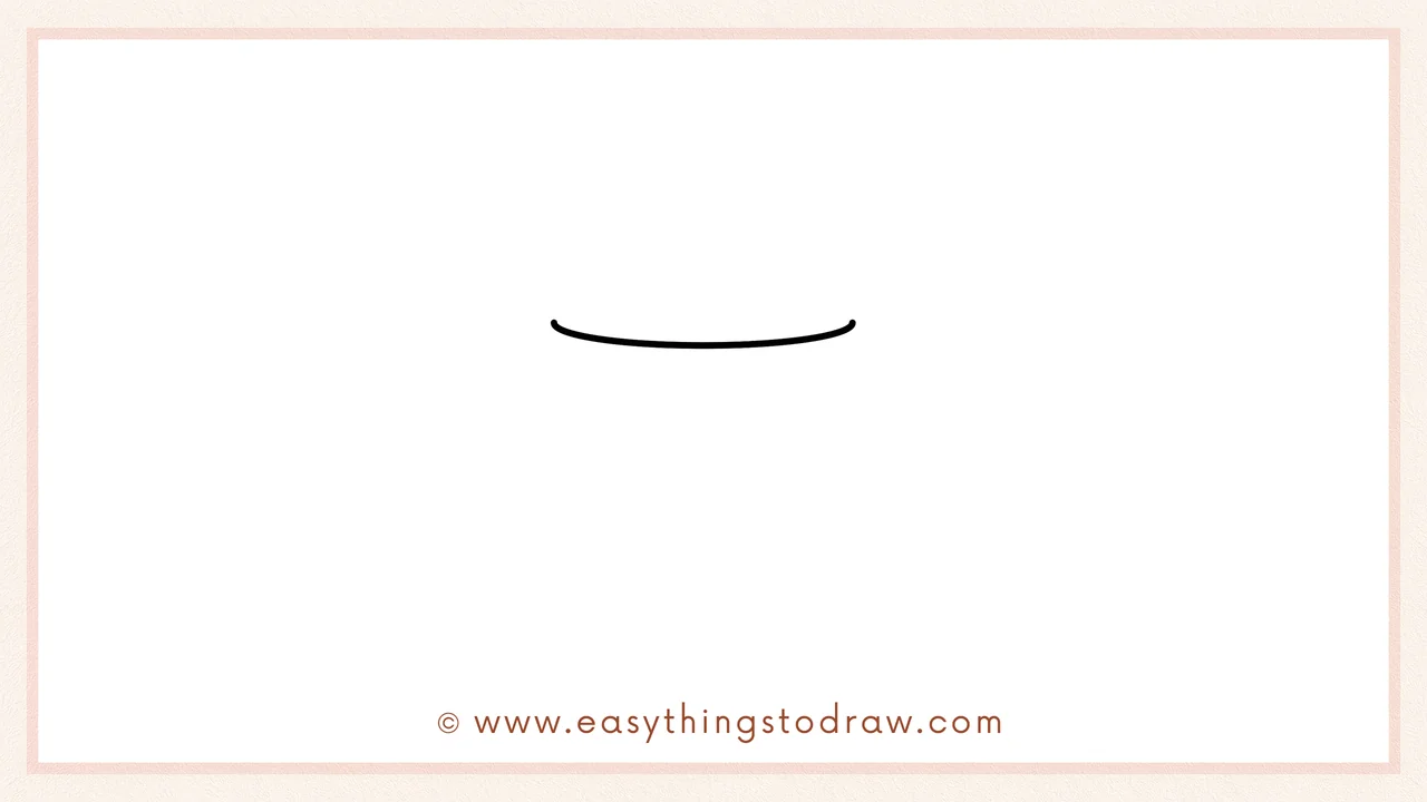 Step 1 of how to draw a cute pen holder – Sketch a wide curved line for the top rim of the pen holder.