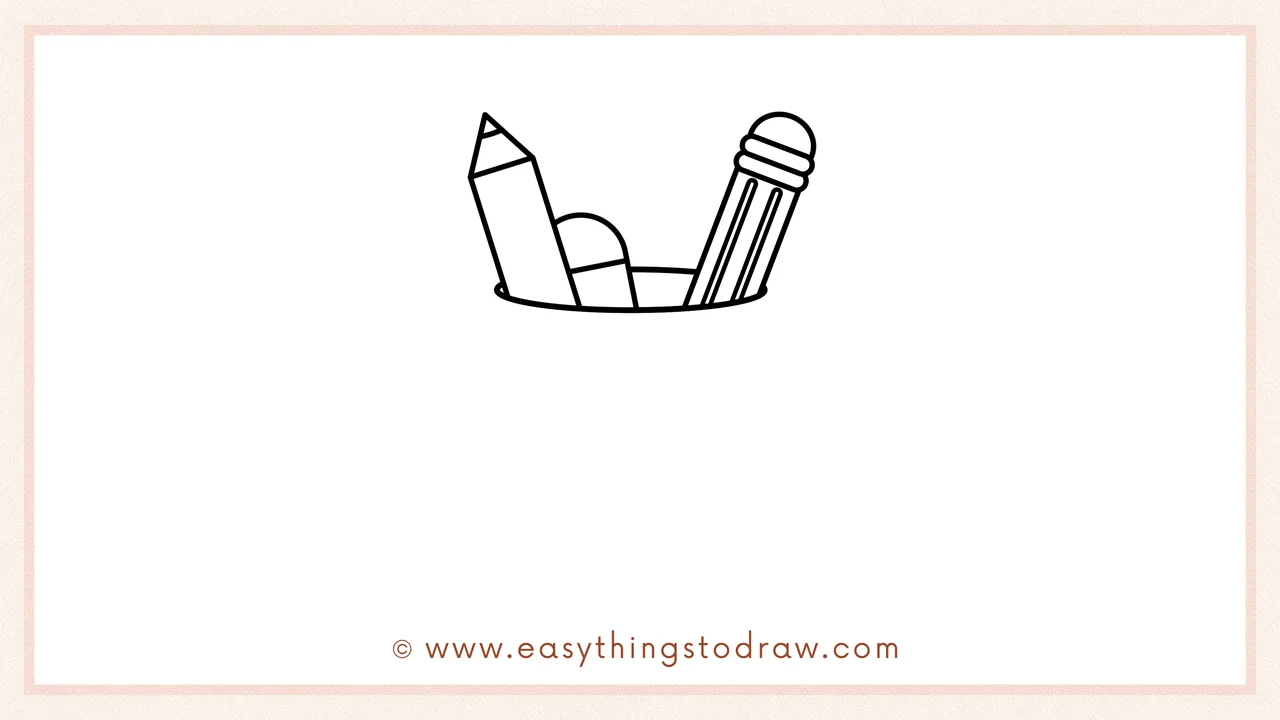 Step 3 of sketching a cute pen holder for beginners – Draw a second pencil beside the first, leaning slightly right.