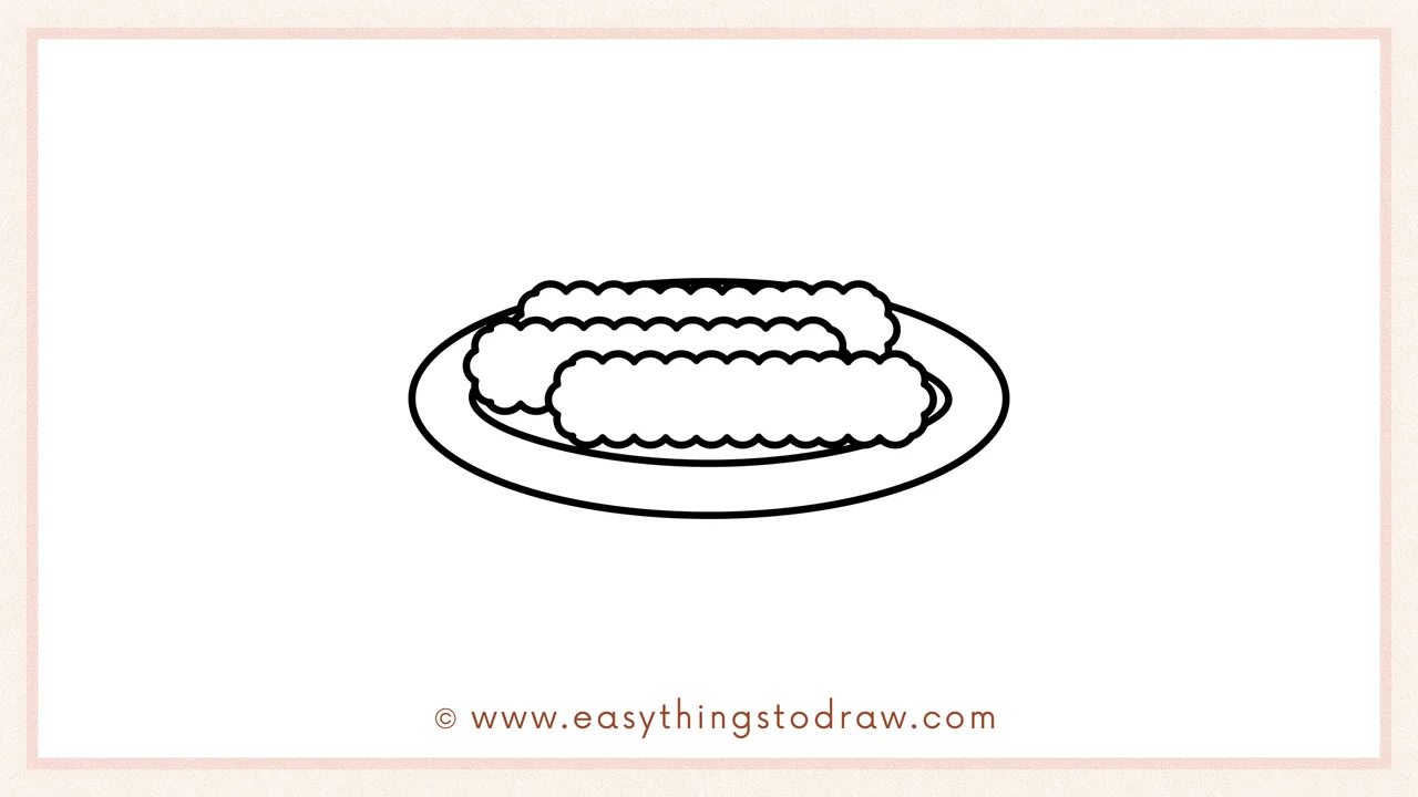 Step 5 of simple Cute Thanksgiving Corn drawing tutorial – Adding a larger oval around the first to create a thick plate rim.
