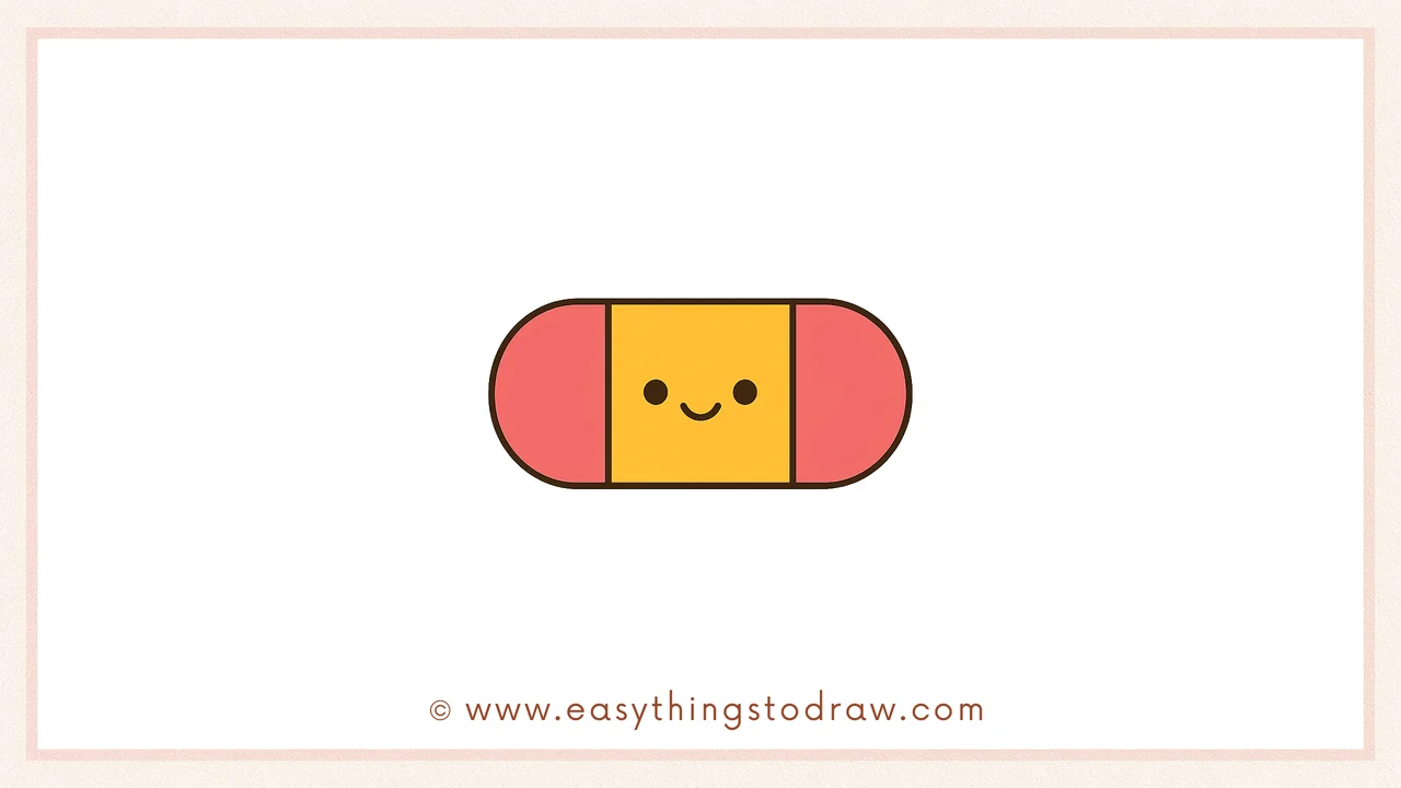 Final colored drawing of a cute cartoon eraser with clean lines, a smiling face, and soft rounded ends.