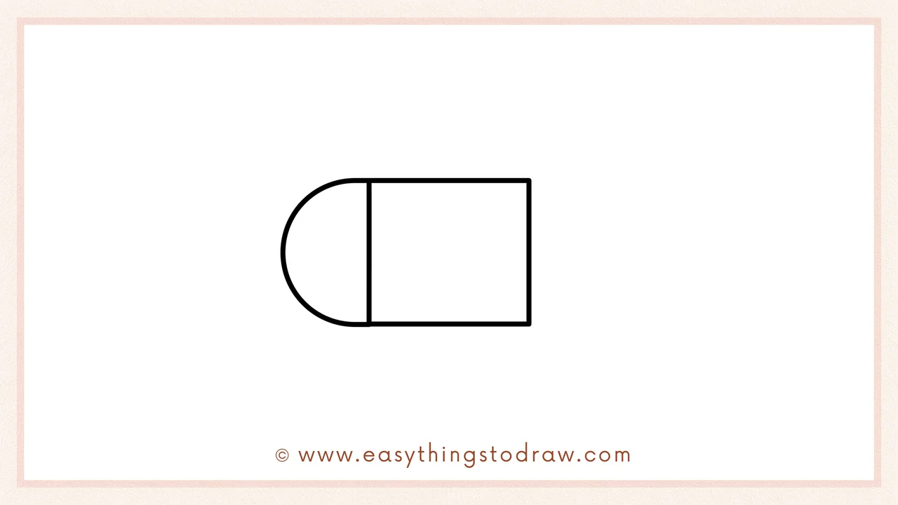 Step 4 of step-by-step eraser sketch – draw a large semicircle on the left side to create a rounded end.