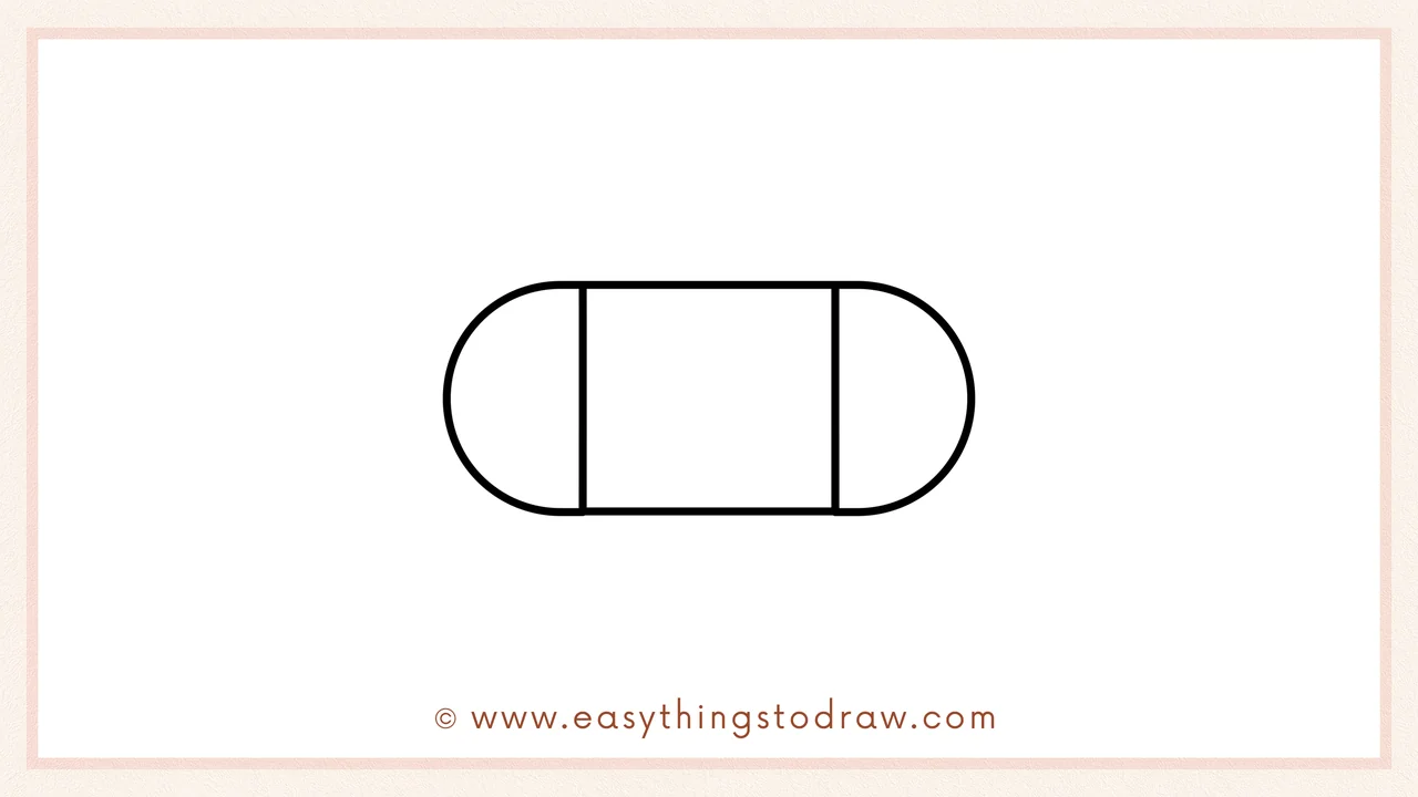 Step 5 of easy eraser drawing steps – add a similar semicircle on the right side for the other rounded end.