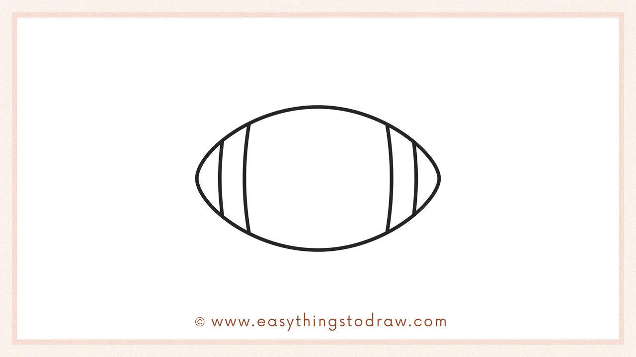 Step 3 of sketching a football for beginners – Adding two vertical curves on the right side to mirror the left stripe.