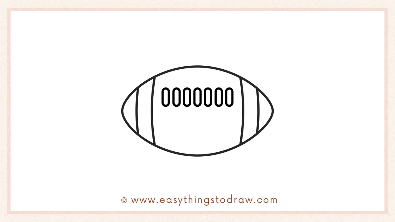 Step 4 of step-by-step football sketch – Drawing a line of short rounded rectangles in the center for stitches.