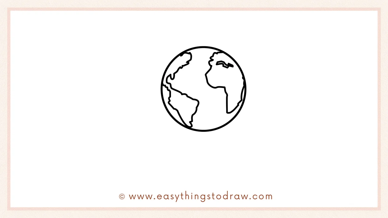 Step 2 of drawing a globe – sketching fun, wiggly outlines of continents like North America and Africa inside the circle.