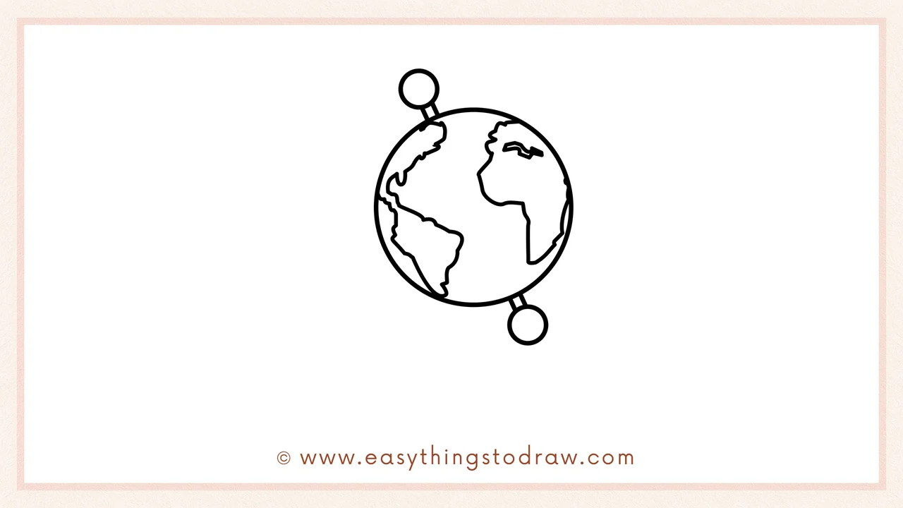 Step 3 of sketching a globe for beginners – adding a small circle at the top and bottom of the globe for pivot points.