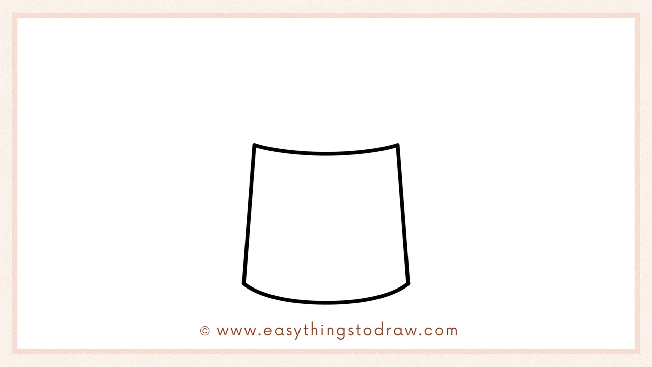 Step 1 of how to draw a glue bottle – Sketching a wide trapezoid shape with a curved top edge for the bottle's base.