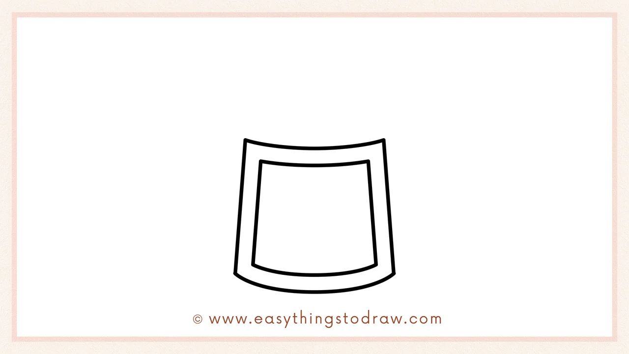 Step 2 of drawing a glue bottle – Adding a smaller curved trapezoid inside the bottle body to create the label area.
