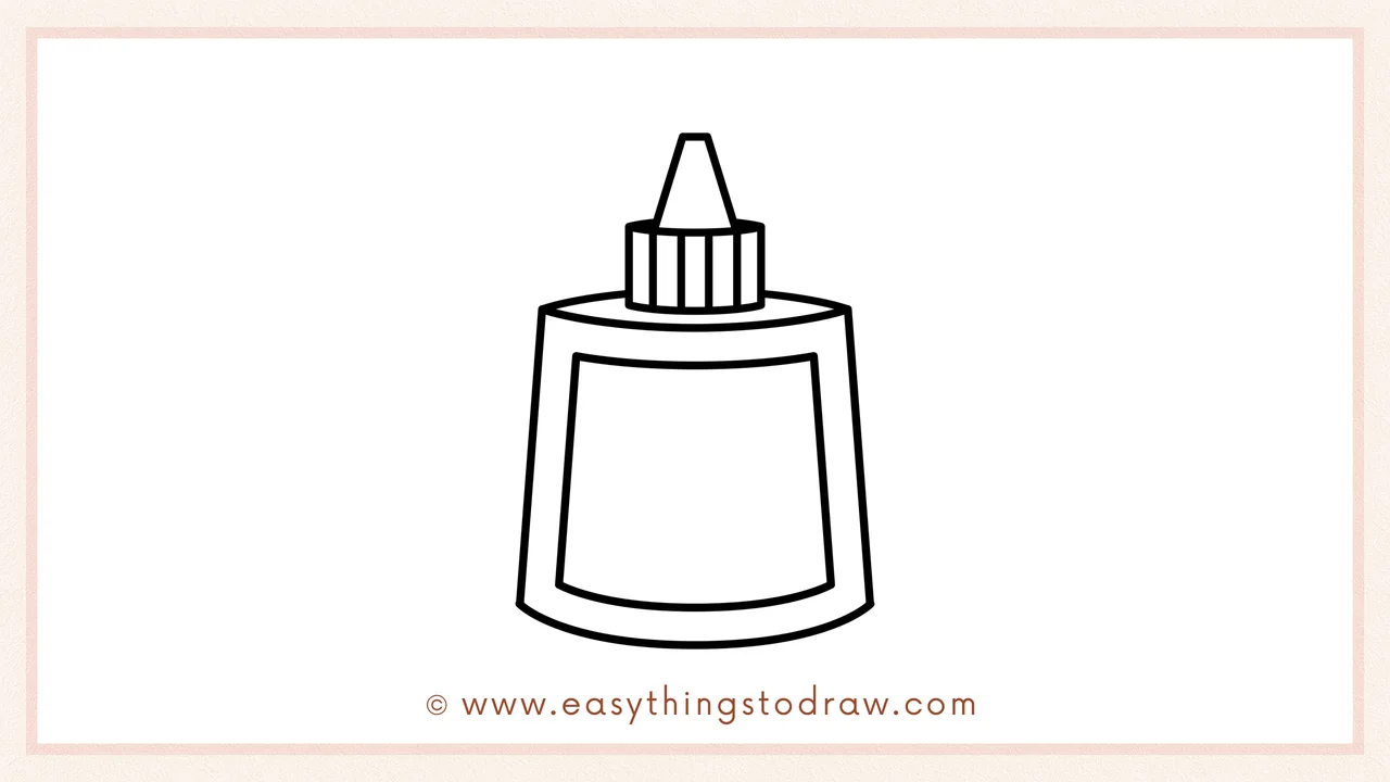 Step 5 of easy glue bottle drawing steps – Drawing vertical lines down the cap to create a grip texture for the twist top.
