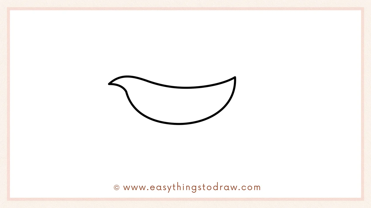 Step 1 of how to draw a gravy boat – drawing a curved smile-like shape with a scoop for the gravy boat body.