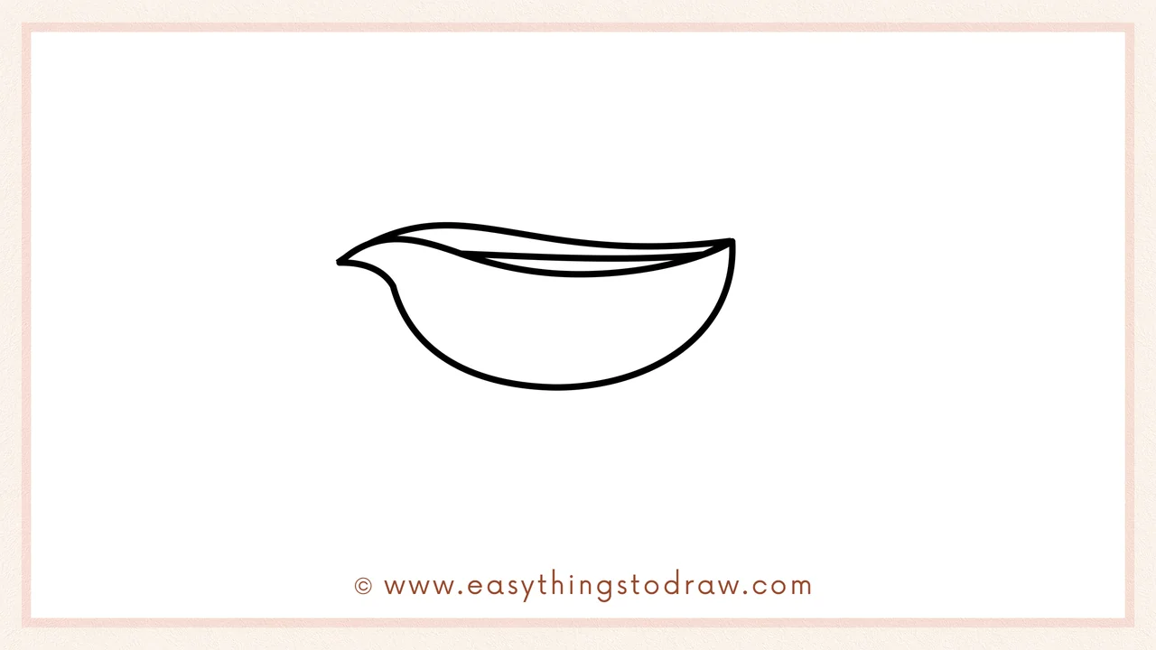 Step 3 of sketching a gravy boat for beginners – drawing a smaller inner curve to give the gravy a wavy look.