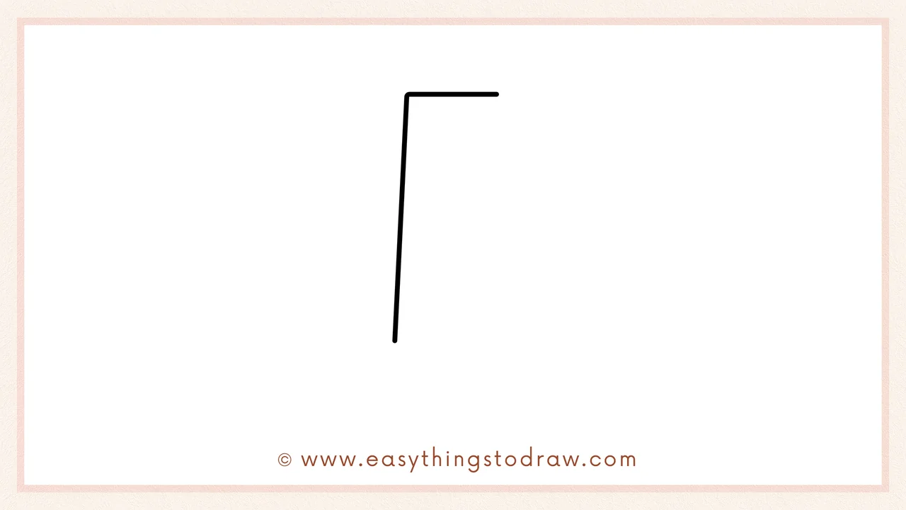 Step 1 of beginner guide to draw highlighter – Sketching a tall angled 'L' shape to form the left and top edges of the highlighter body.