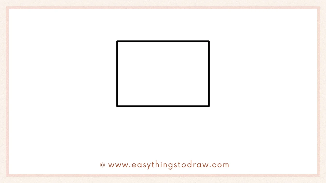 Step 1 of how to draw a laptop – Sketching a large horizontal rectangle in the middle of the paper for the laptop's screen.