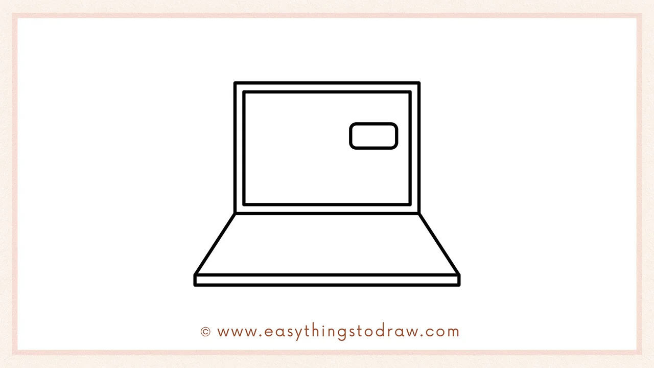Step 3 of sketching a laptop for beginners – Drawing diagonal lines from screen corners and connecting them for the keyboard base.