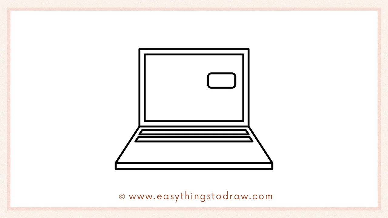 Step 4 of easy cartoon laptop drawing guide – Adding three rounded horizontal rectangles in the keyboard base for keyboard layers.