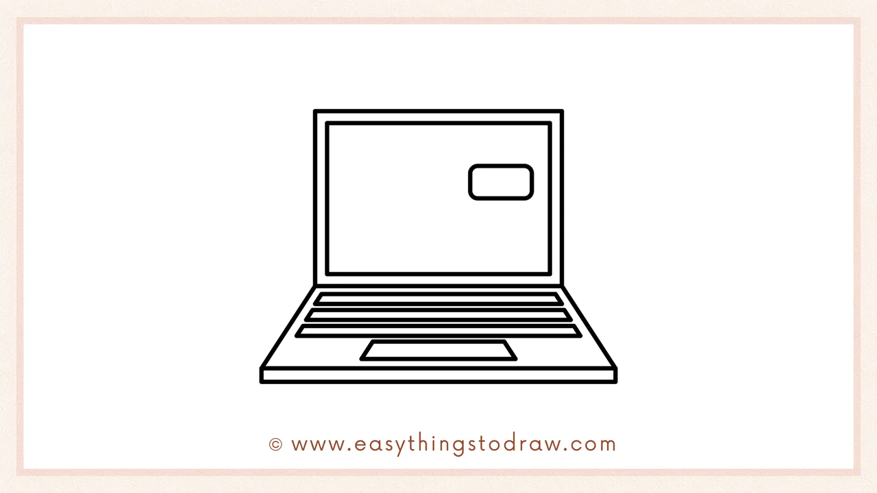 Step 5 of step-by-step laptop sketch – Drawing a flat rectangle at the bottom center of the keyboard area for the touchpad.