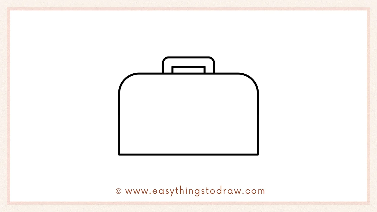 Step 3 of easy cartoon lunch box drawing guide – Adding a 3D rectangular handle to the top center of the lunch box.