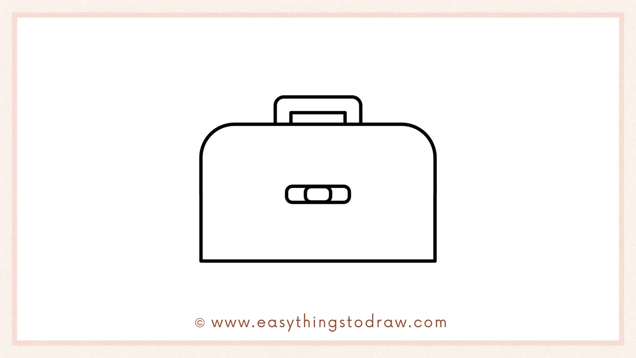 Step 4 of step-by-step lunch box sketch – Drawing an oval-shaped buckle clasp in the center of the lunch box.