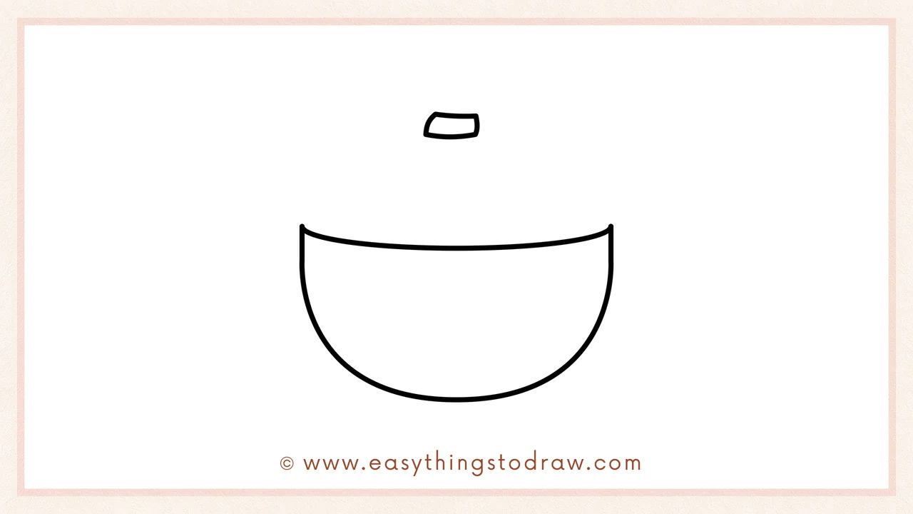 Step 2 of drawing a bowl of mashed potatoes – Adding a small square for the butter cube hovering above the bowl's center.