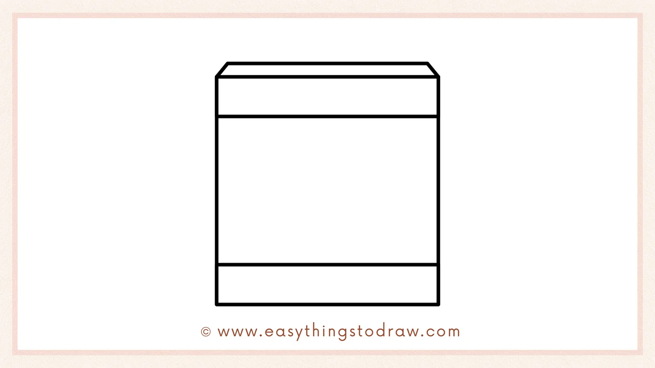 Step 2 of drawing an oven – adding two horizontal lines near the top and bottom to create oven panels.