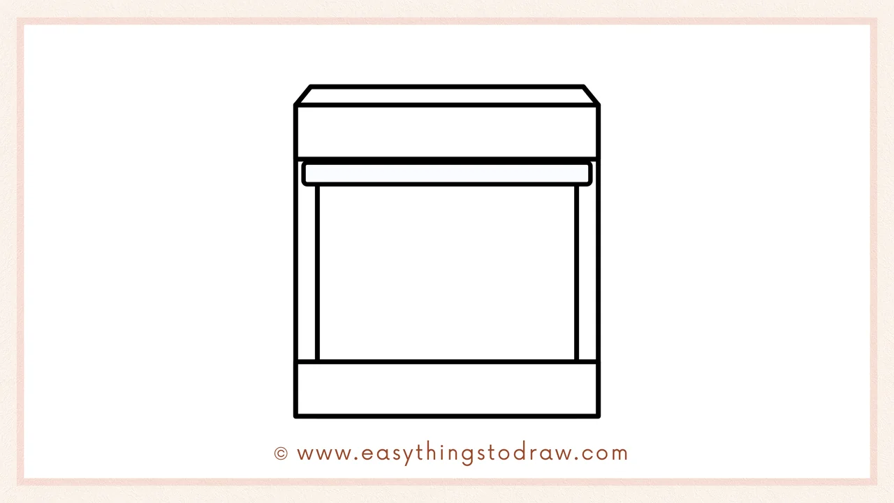 Step 3 of sketching an oven for beginners – drawing a vertical oven door section with a horizontal handle.
