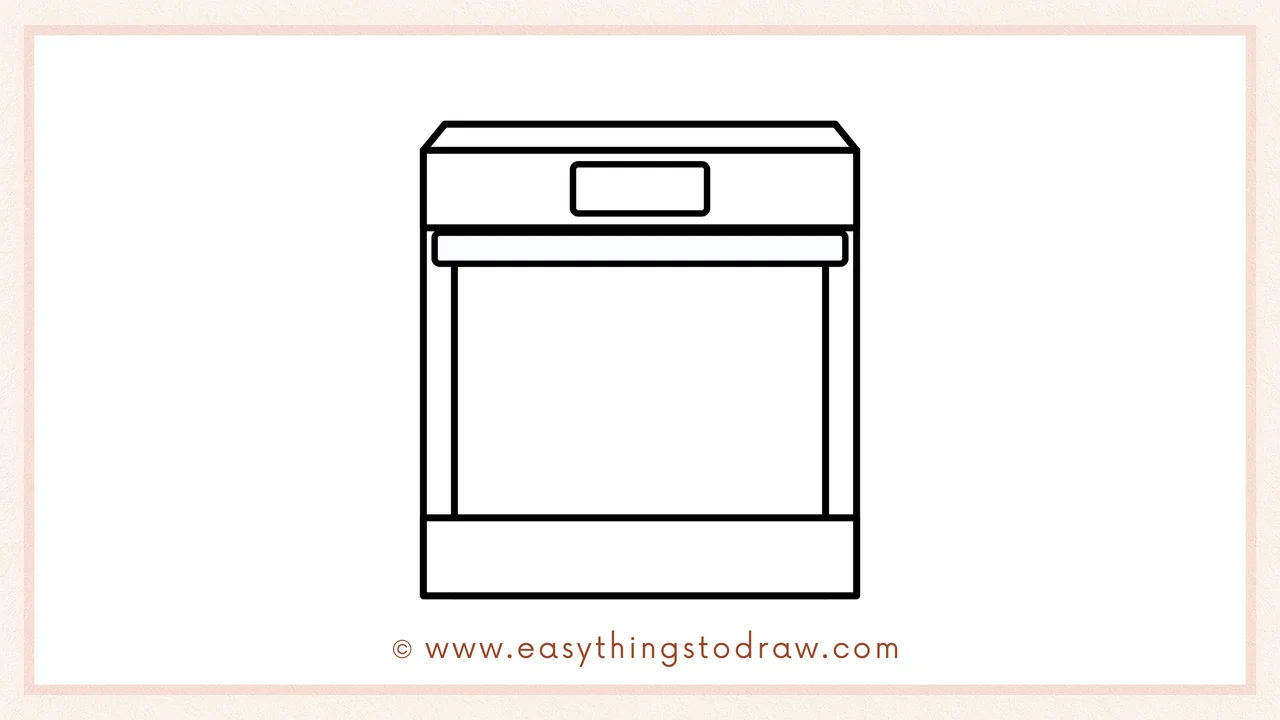 Step 4 of step-by-step oven sketch – adding a small rectangle in the center of the top panel for the display screen.