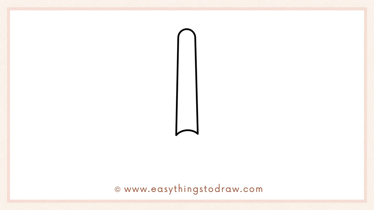 Step 2 of drawing a paintbrush – Adding a matching line on the right and connecting the bottom with a 'V' dip to form the handle.