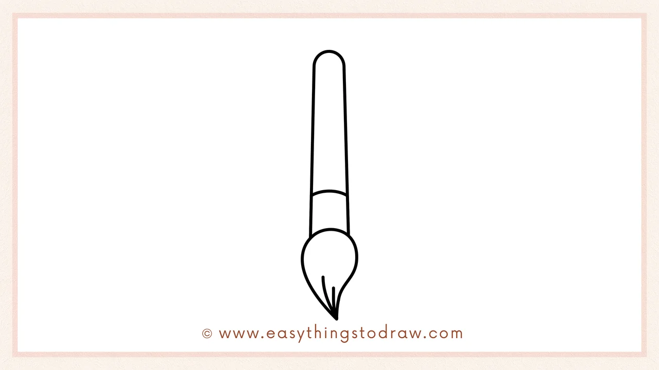 Step 5 of easy paintbrush drawing steps – Finishing the brush tip by drawing its other side and adding two thin lines inside for bristles.