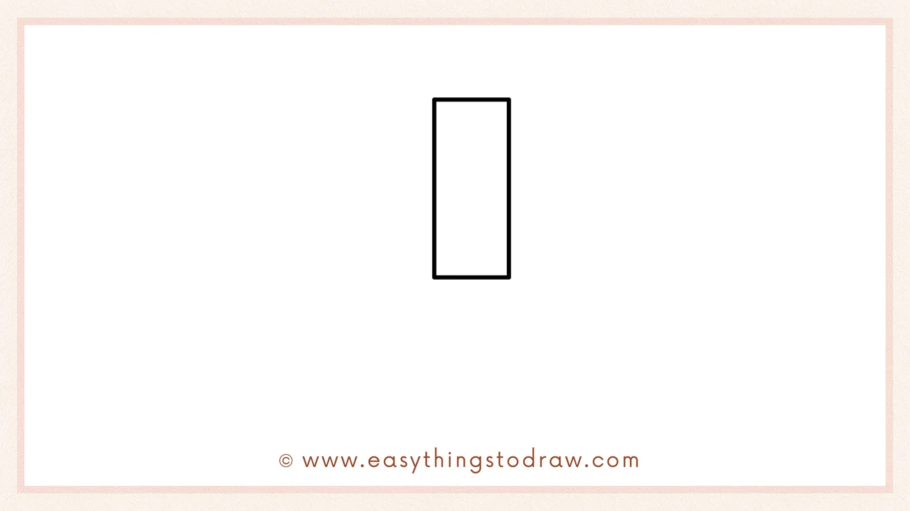 Step 1 of how to draw a pen – A tall, narrow rectangle is drawn to form the pen body.