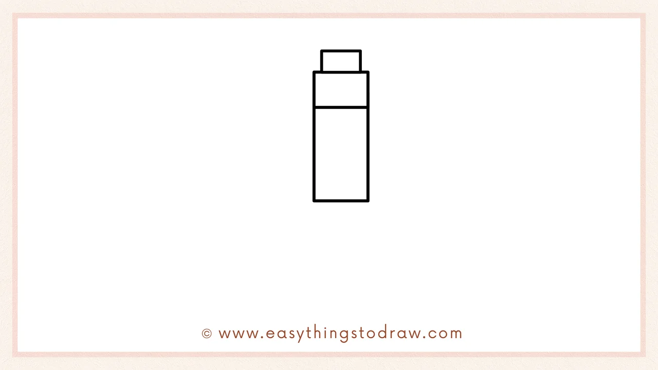 Step 2 of drawing a pen – A small rectangle is added on top, and a horizontal line divides the main body for the click-top and grip.
