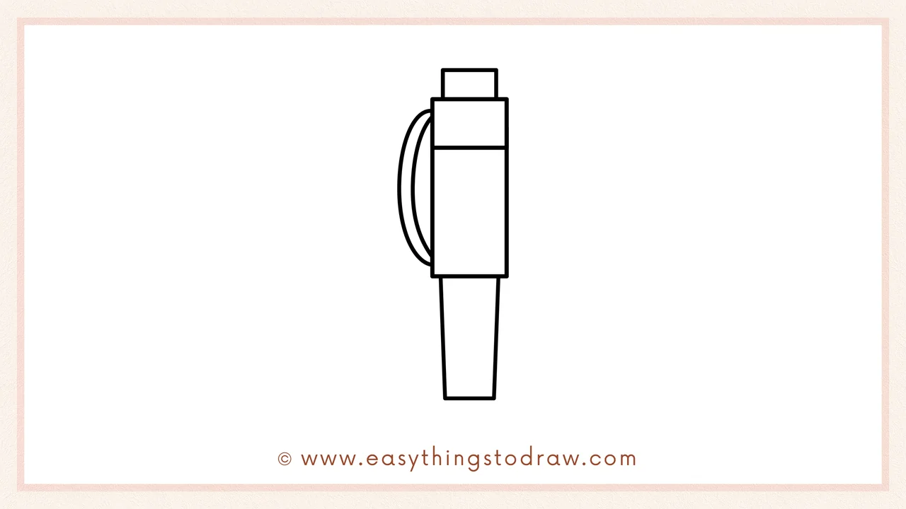 Step 4 of step-by-step pen sketch – A trapezoid shape is added below the pen body, forming the tapered section that holds the tip.