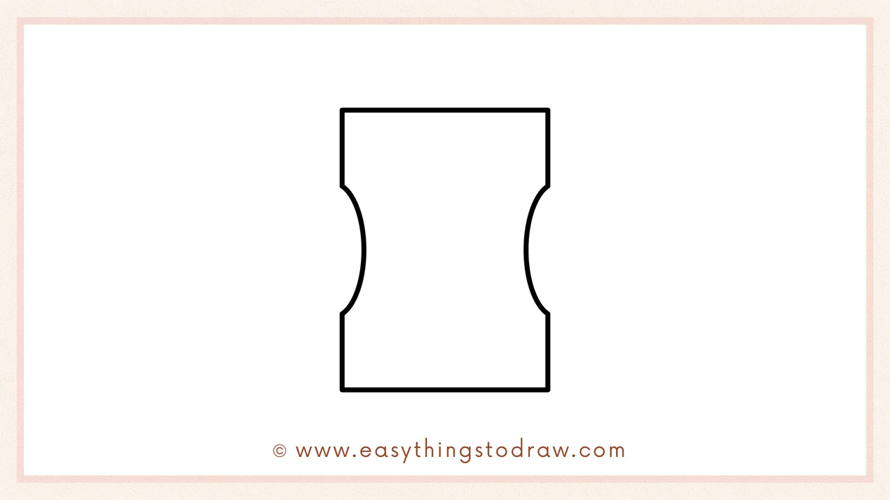 Step 2 of drawing a pencil sharpener – mirroring the left shape on the right and connecting lines to complete the outer body.