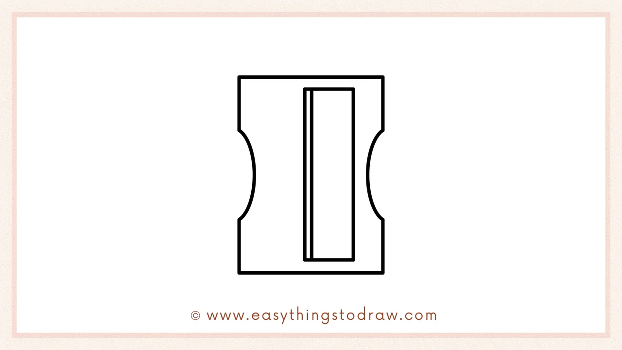 Step 4 of step-by-step pencil sharpener sketch – adding a thinner rectangle next to the first for a 3D blade slot effect.