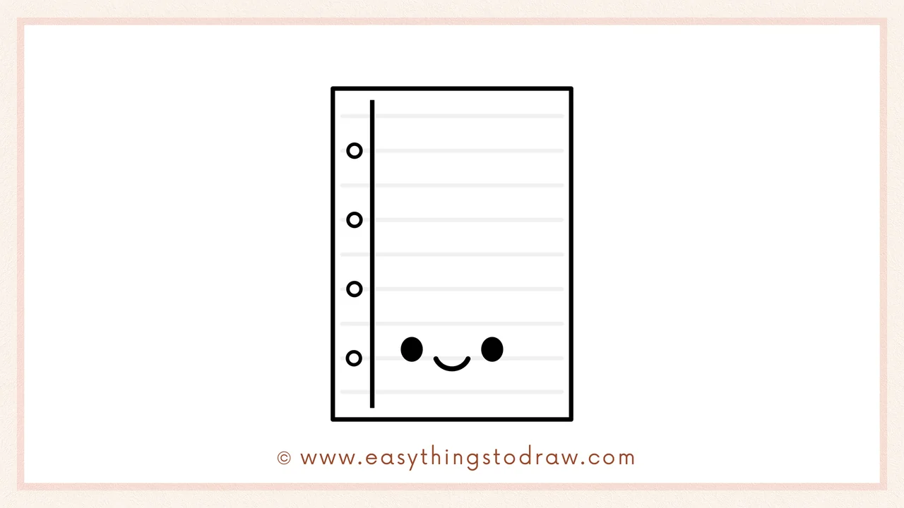Step 6 of simple piece of paper drawing tutorial – adding a cute face and faint horizontal lines.