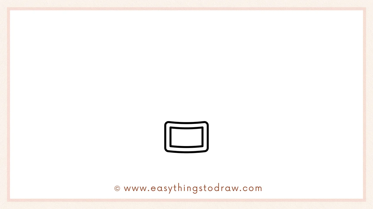 Step 1 of how to draw a pilgrim hat – Drawing a small square buckle with an inner rectangle for the belt frame.