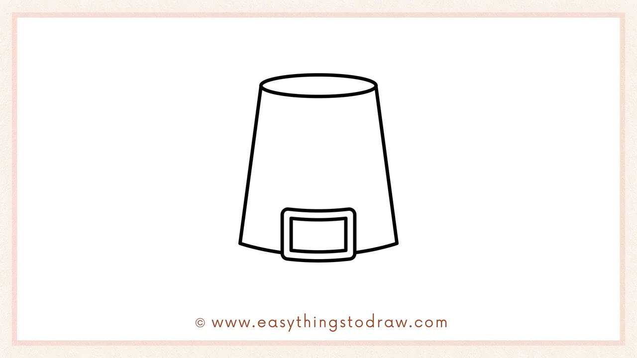 Step 3 of sketching a pilgrim hat for beginners – Adding a thin oval on top of the hat to create a 3D opening.