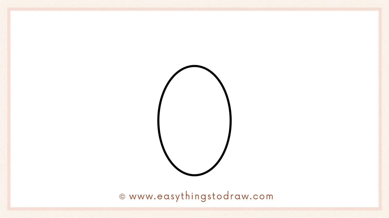Step 1 of how to draw a pumpkin – drawing a tall vertical oval in the page center to start the pumpkin body.
