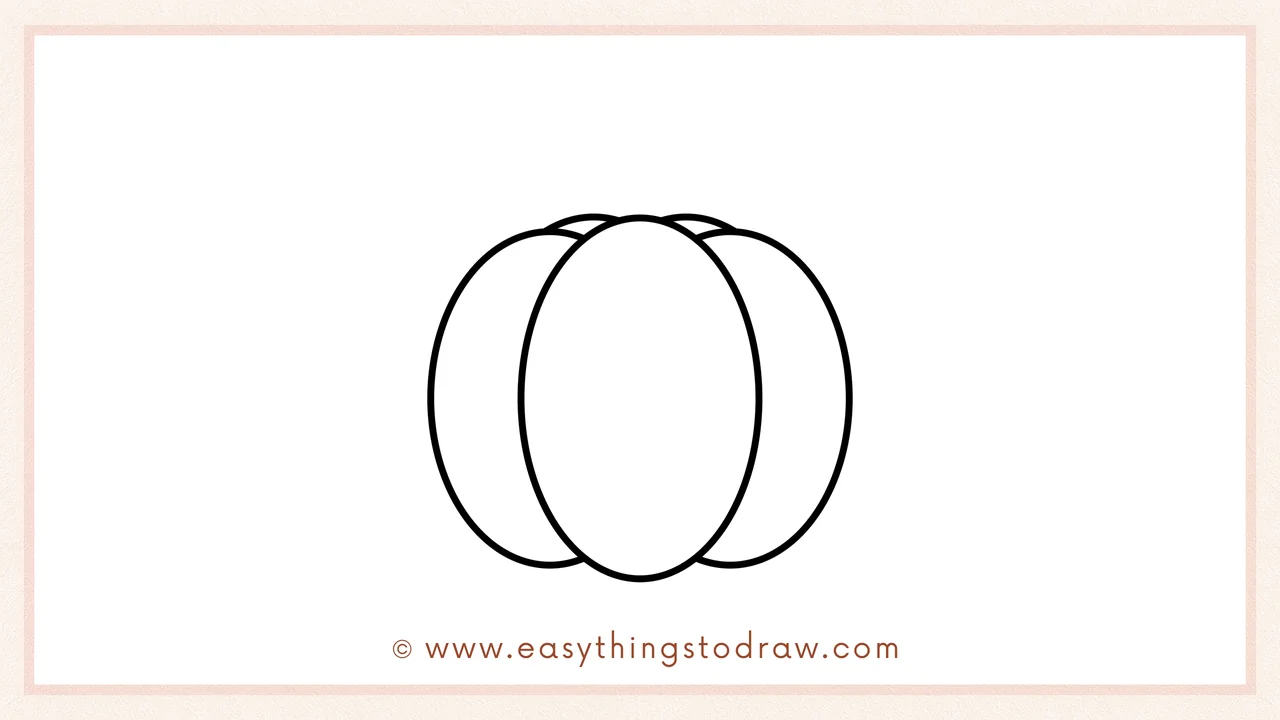 Step 4 of step-by-step pumpkin sketch – adding two curved lines on top to define the pumpkin's sections near the stem.