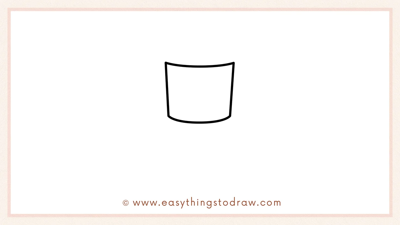 Step 1 of how to draw a pushpin – Sketching a tall bucket shape with a curved bottom and open top for the body.