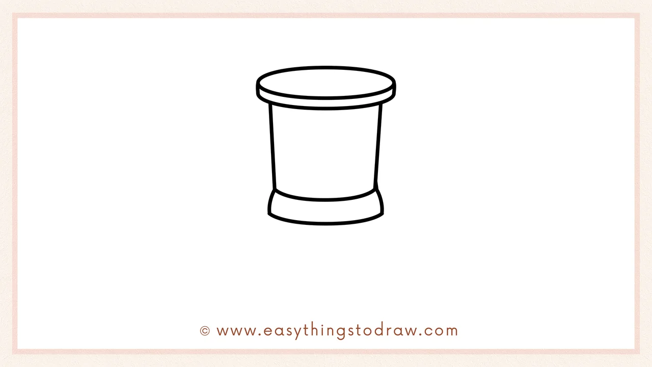 Step 4 of step-by-step pushpin sketch – Drawing the base with two curved lines widening then meeting an oval.