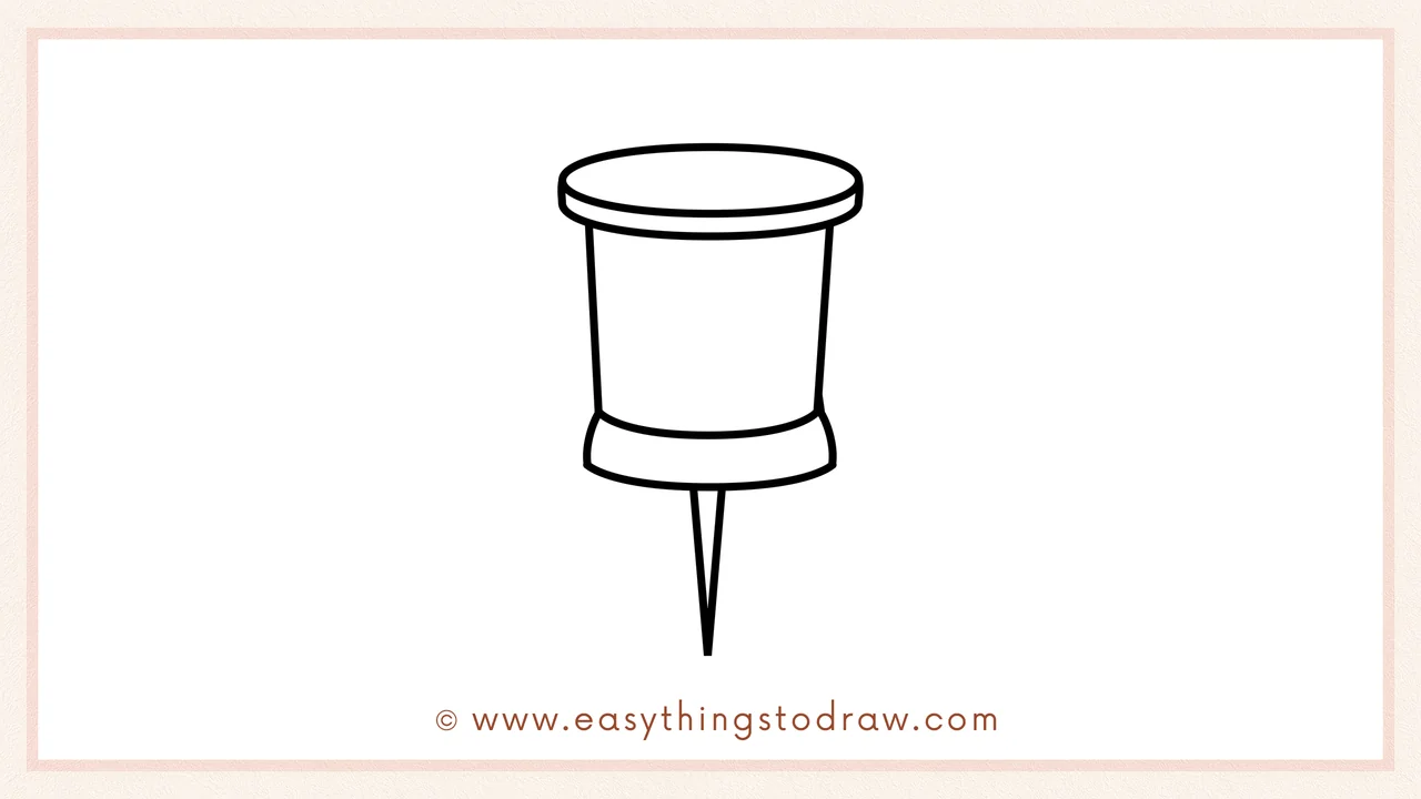 Step 5 of easy pushpin drawing steps – Adding a long, thin triangle pointing downward below the base to create the metal pin.