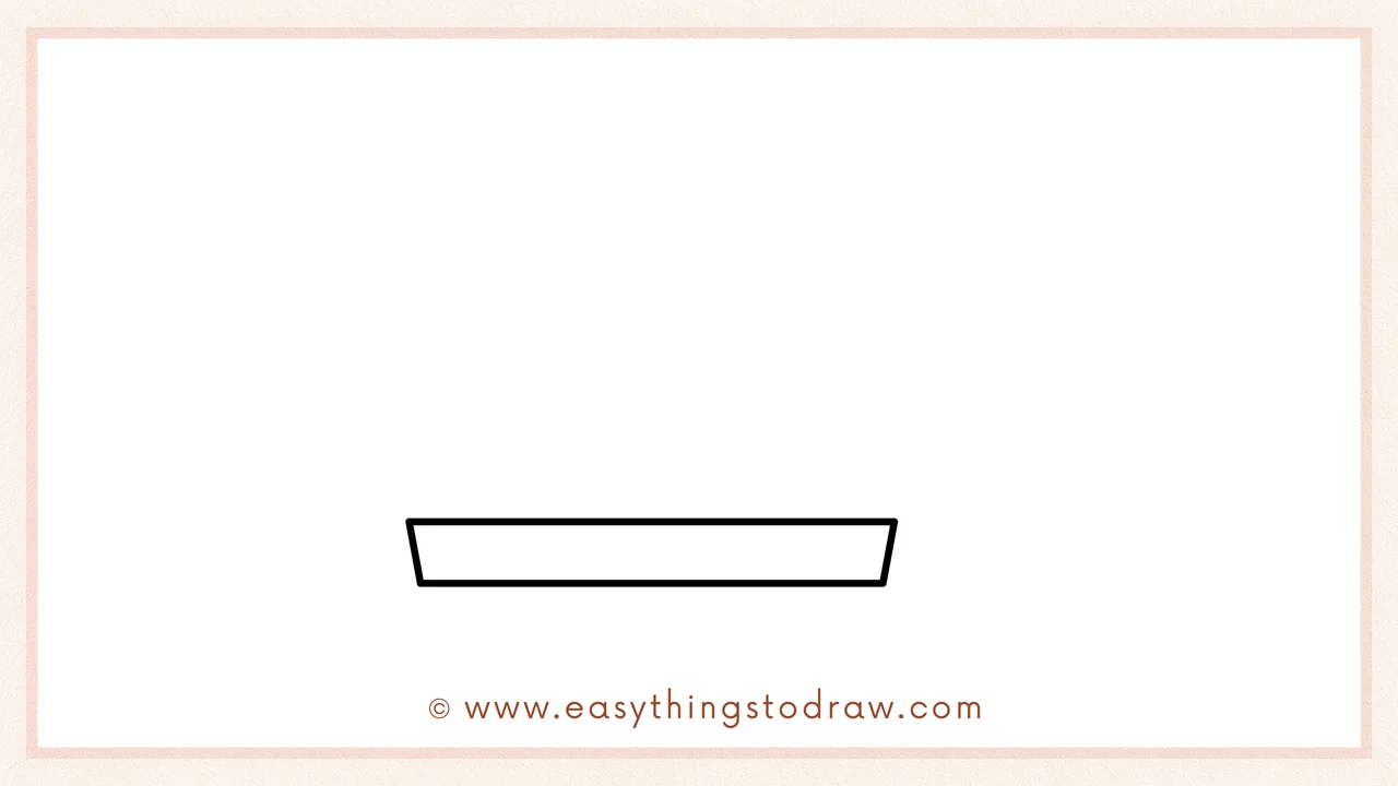 Step 1 of how to draw a roast turkey – Sketching a wide, flat trapezoid near the bottom of the page for the serving tray.