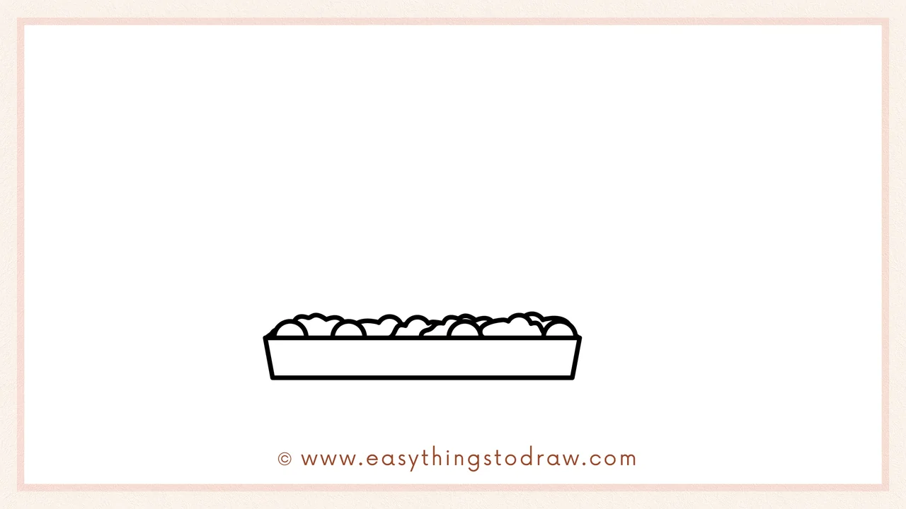 Step 2 of drawing a roast turkey – Filling the top of the tray with lumpy, bumpy shapes for mashed potatoes or stuffing.