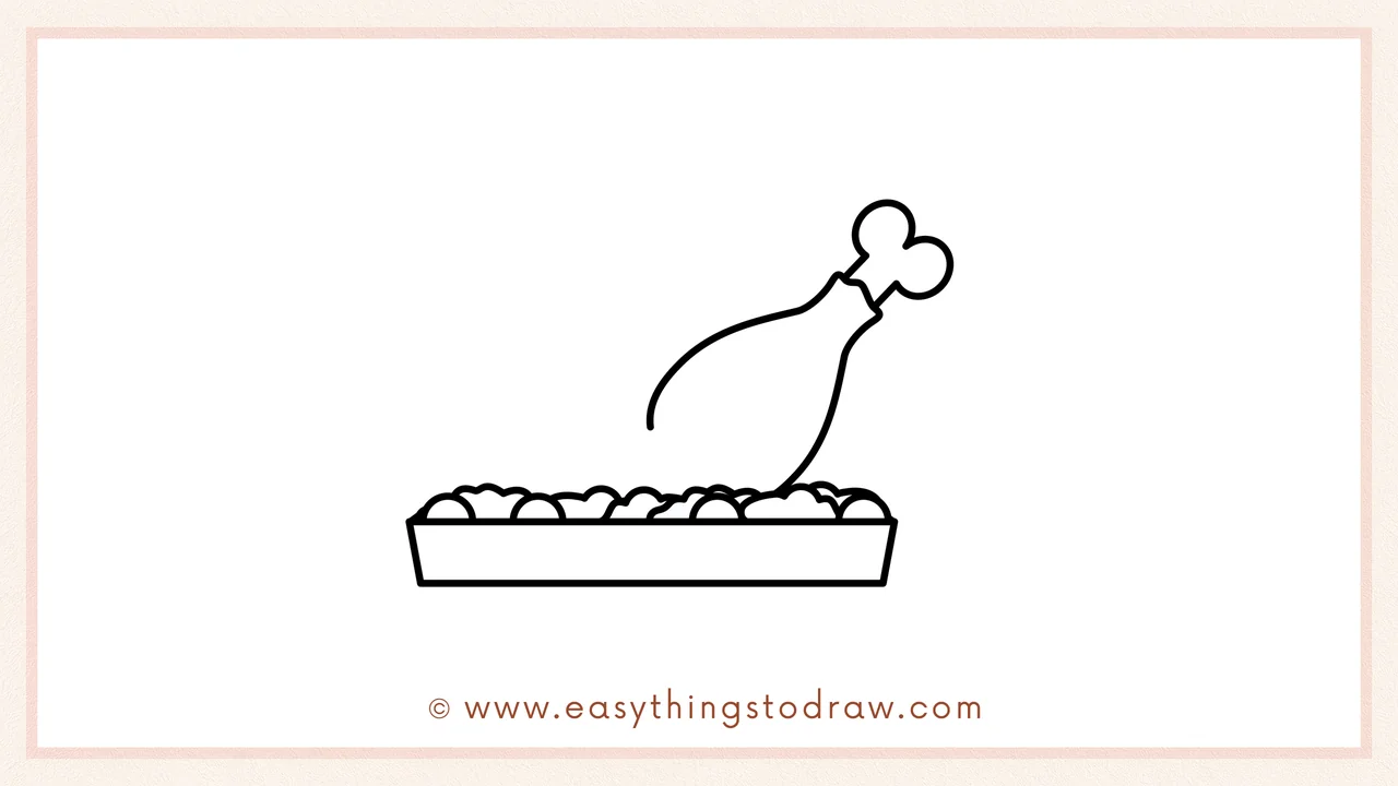 Step 3 of sketching a roast turkey for beginners – Drawing a curved shape with a bone on top for one turkey leg.