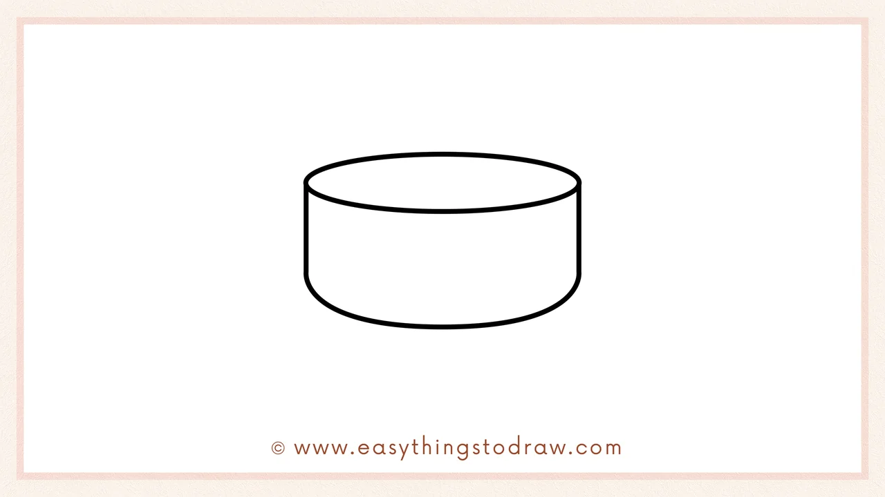 Step 2 of drawing a soup bowl – Adding an oval shape across the top to create the bowl's opening.