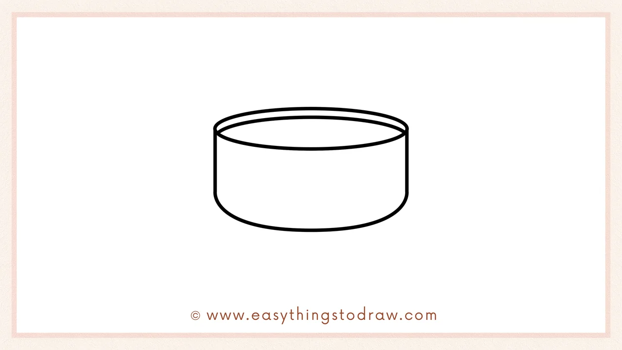Step 3 of sketching a soup bowl for beginners – Drawing a smaller oval inside the top rim for the soup surface.