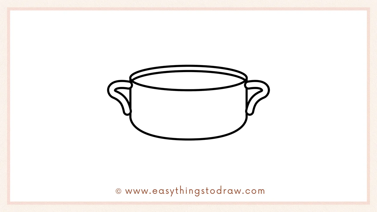 Step 4 of step-by-step soup bowl sketch – Attaching curvy handles to both sides of the soup bowl.