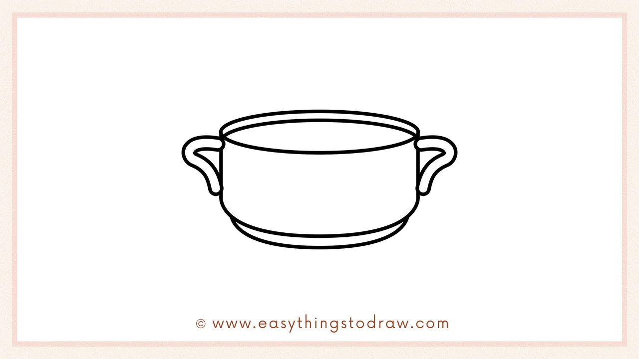 Step 5 of easy soup bowl drawing steps – Drawing a curved base beneath the bowl to make it look sturdy.